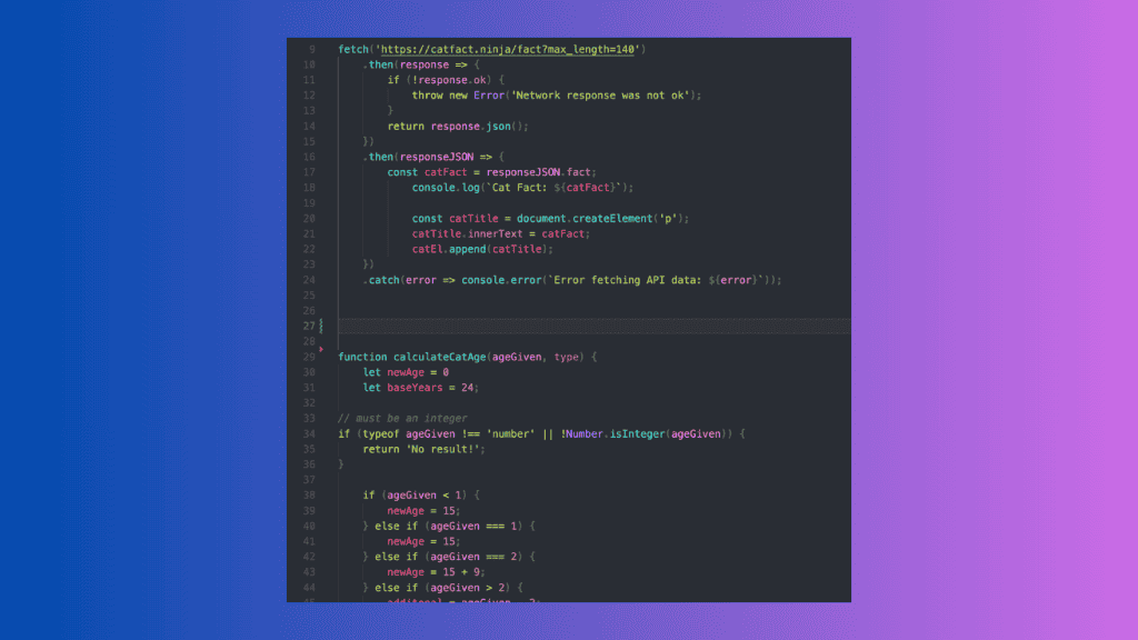 cat calculator code snippet